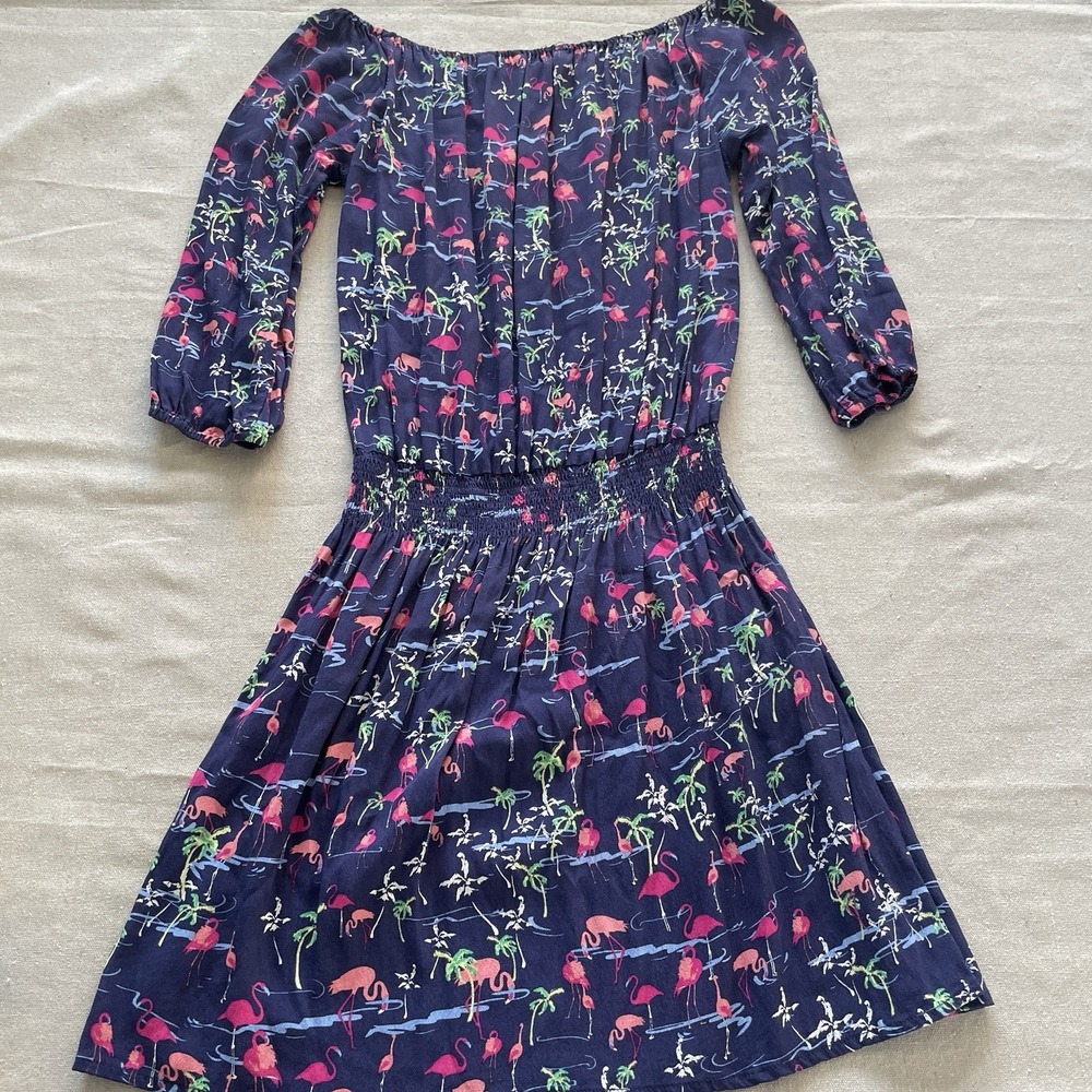 Tori Richard Honolulu Mini Dress Womens 10 Blue Floral Hawaiian Off The Shoulder - Picture 8 of 8